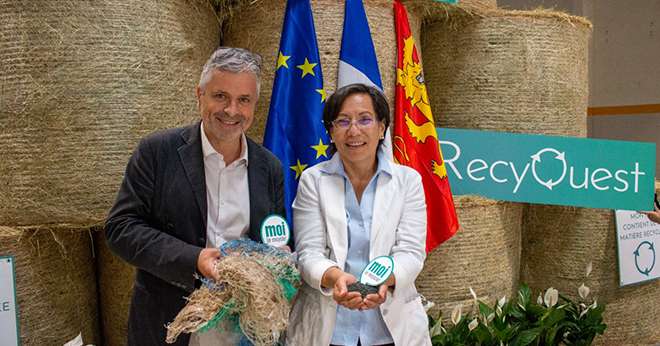 Pierre de Lépinau, directeur d’Adivalor, et Marcela Moisson, fondatrice et présidente de RecyOuest. Photo : RecyOuest/Adivalor