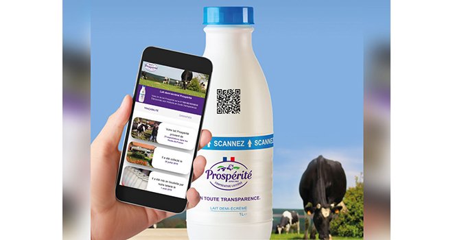 En scannant le QR Code, le consommateur pourra retrouver toutes les informations du lait depuis la ferme. ©Prospérité Fermière Ingredia