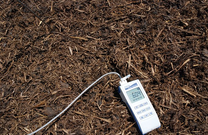 La chambre d'agriculture de Gironde tente de vérifier que la montée de température dans le compost de feuilles bloque le développement du mildiou. Photo : N.Tiers