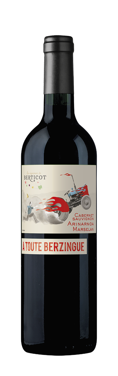 Les cépages du vignoble expérimental de Duras sont vinifiés et commercialisés au sein de la gamme «&nbsp;A toute berzingue&nbsp;de Berticot». Photo : Berticot