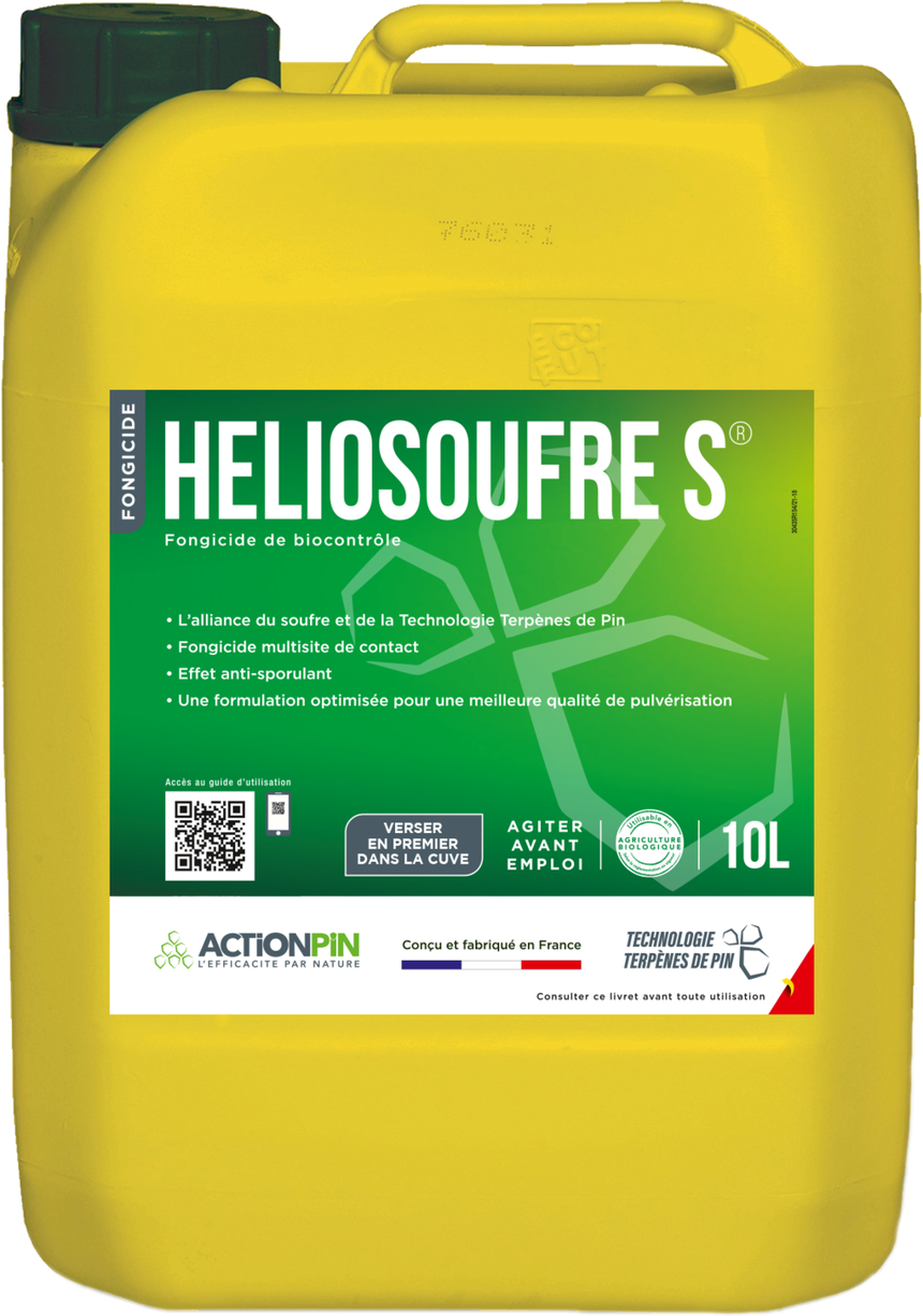 Heliosoufre est un soufre liquide adjuvanté, disponible en bidon 10 litres, maniable et solide (Action Pin)