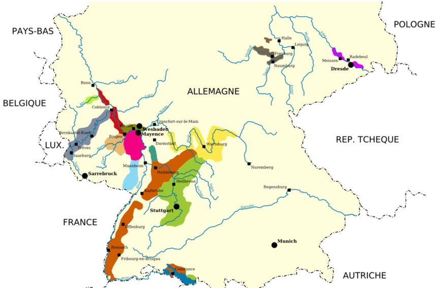 Vignobles d'Allemagne -&nbsp;A l'Est, les deux vignobles des lands de Saxe et du Brandebourg comptent 560 ha. DR