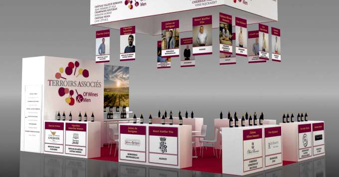 Le stand est commun, mais chaque domaine dispose de son propre comptoir. Photos : Terroirs Associés