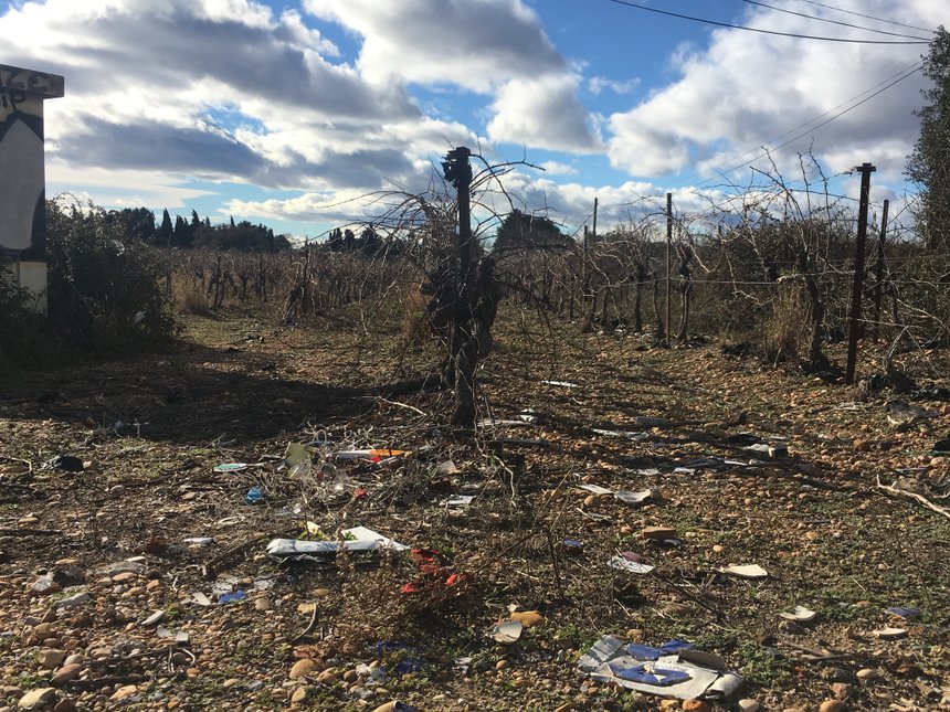 Ordures et déchets dans une vigne près de Montpellier (S.Favre/Pixel Image)