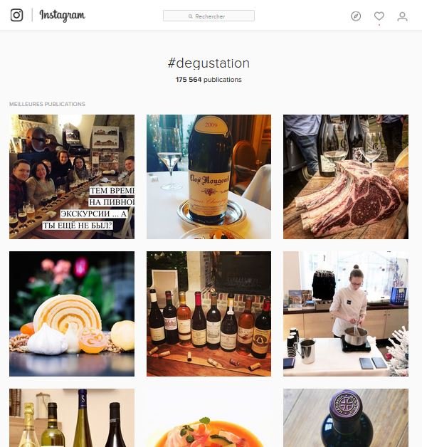 Le tag #degustation sur Instagram