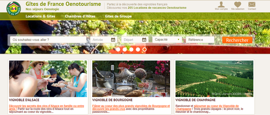 Gites de France propose un site Internet dedié à l'oenotourisme
