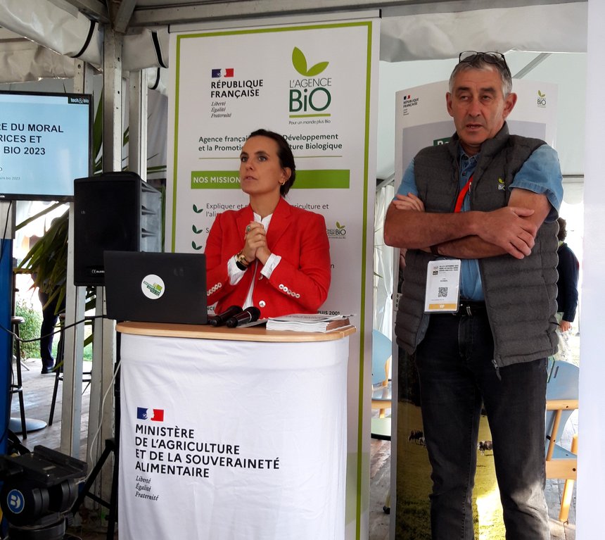 Laure Verdeau et Loïc Guines, respectivement directrice et président de l'Agence Bio. Photo Irène Aubert/Pixel6TM
