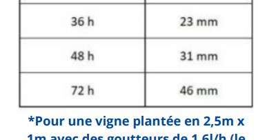 Rappel des apports en fonction de la durée d'irrigation sur la vigne