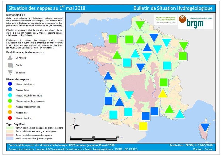 Situation des nappes au 1er mai 2018