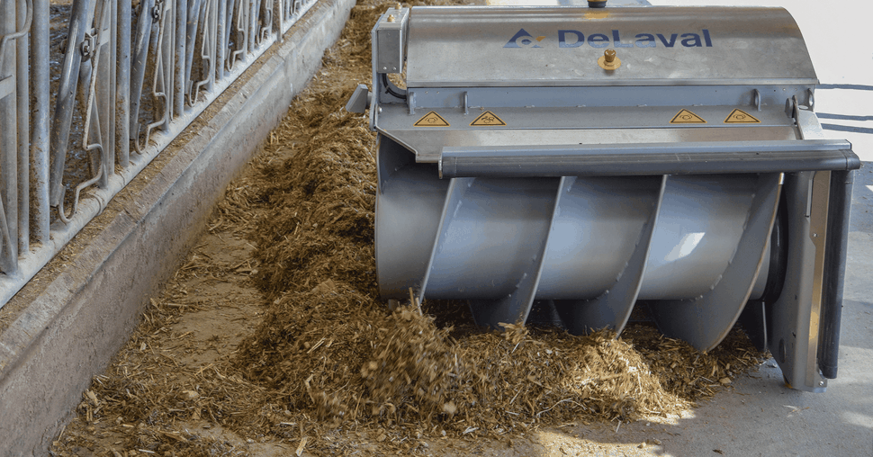 L'OptiDuo repositionne et remélange le fourrage. DeLaval annonce une efficacité alimentaire supplémentaire de 5 %. © GL