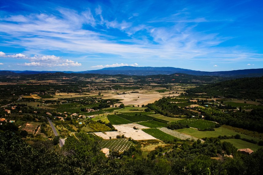 panorama with cultivated fields near Gordes in French provence