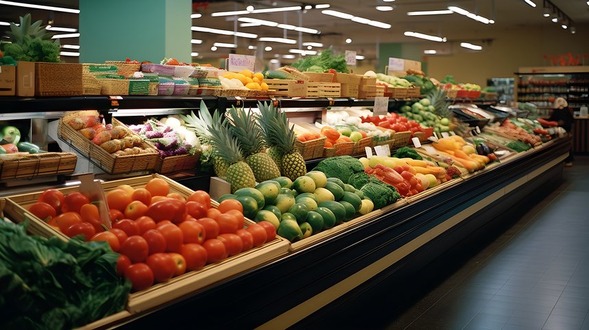 Display of exotic produce, eye-level shot of a vibrant array of