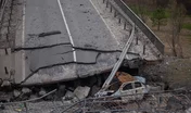 Road bridge destroyed by Russian bomb