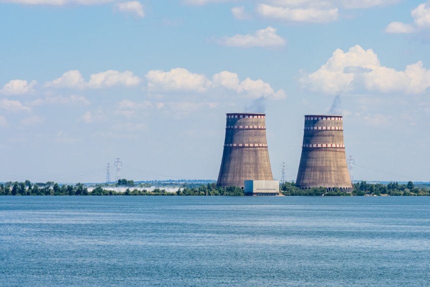 Cooling towers of Zaporizhzhia Nuclear Power Station near the city Enerhodar, Ukraine