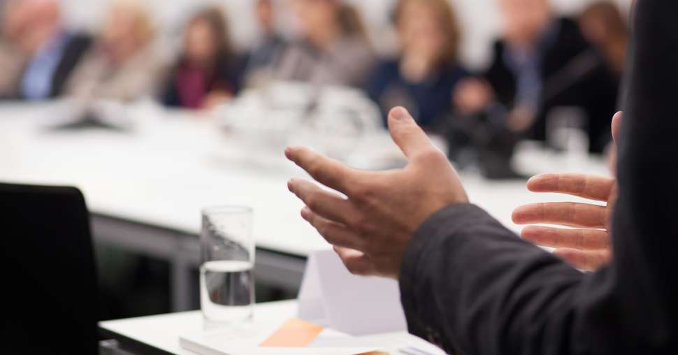 man having presentation at seminar