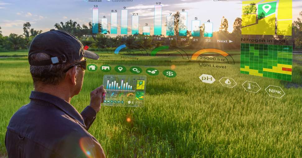 Smart farming with IoT, futuristic agriculture concept : Farmer