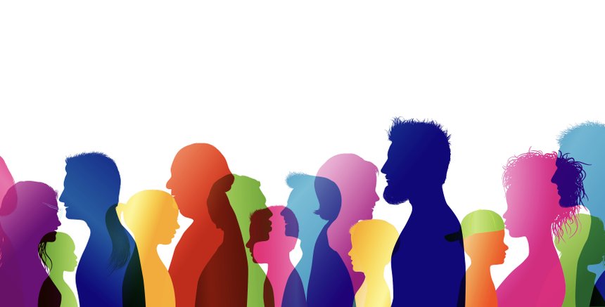 Vector illustration group of people in profile of different age and different nationalities
