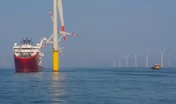 Support vessel and crew transfer vessel working on offshore wind farm