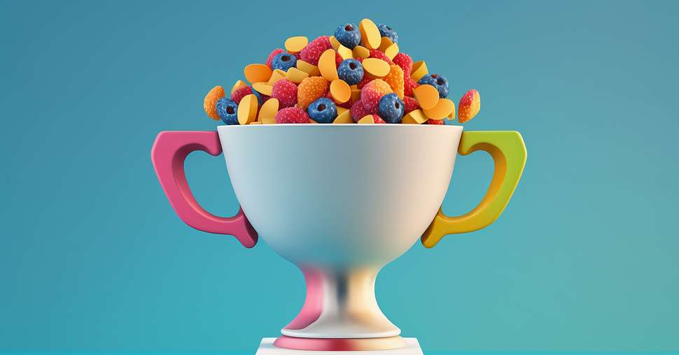 white loving cup trophy filled with colorful fruit Generative AI