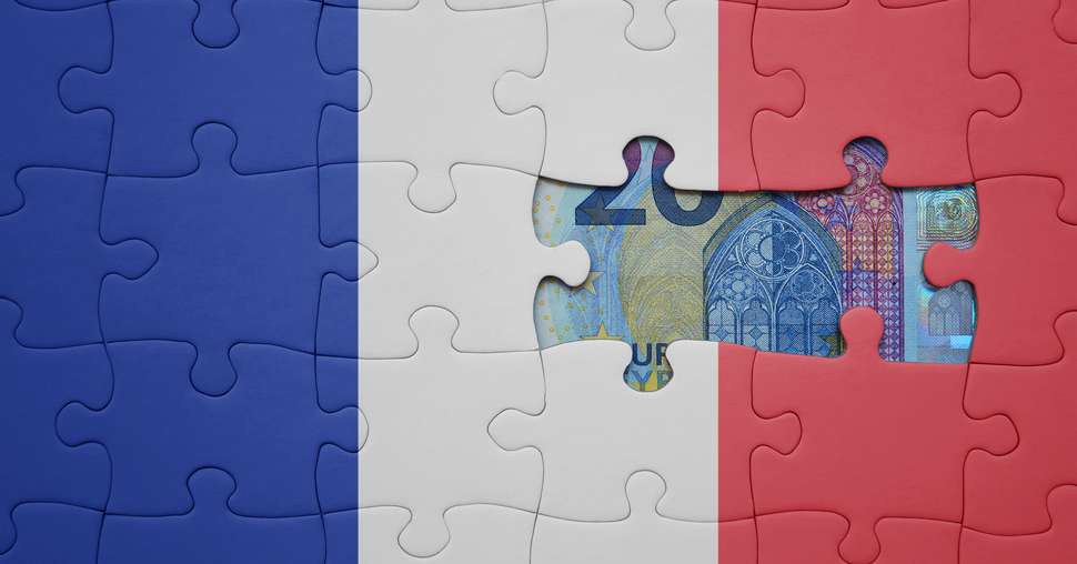 puzzle with the national flag of france and euro banknote. finance concept