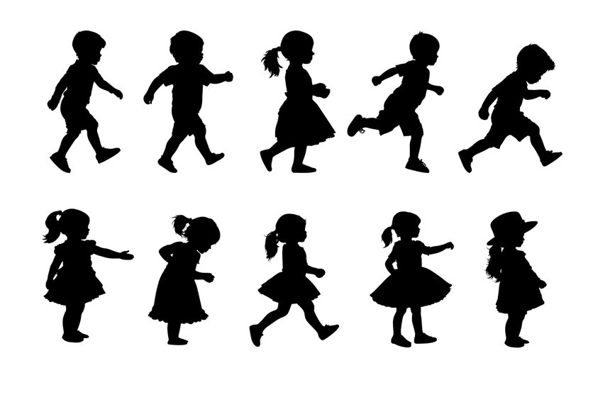 set of children silhouettes, baby silhouette, boy, girl