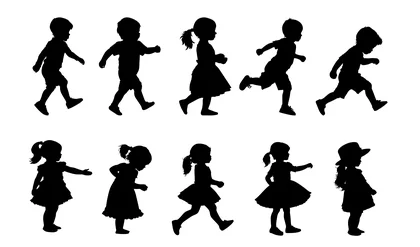 set of children silhouettes, baby silhouette, boy, girl