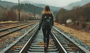 A walking girl on the railway