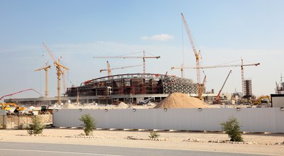 Construction of a stadium in the desert of Qatar, Middle East